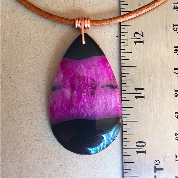 NEW Polished Agate Stone Pendant Copper Wire Wrap 16" Boho Choker Necklace - Picture 5 of 11